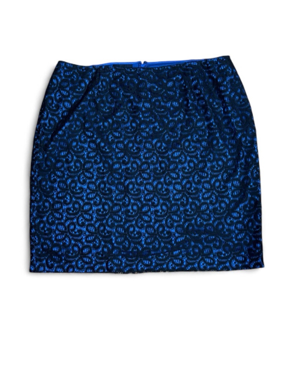 Evan-Picone Woman Black Floral Lace Overlay Pencil Skirt Blue Lining Size 24W